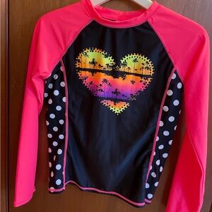 Kids Water Beach Swim Rash Guard Top Shirt - Pink Black New
